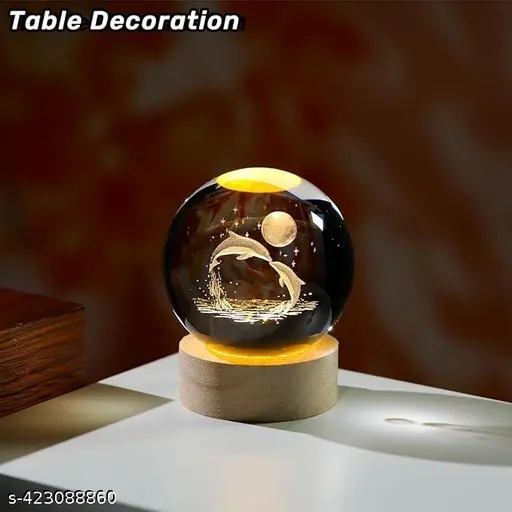 Rolexexplorer 3D Crystal Ball with LED Wooden Base, Crystal Dolphin Figurine Paperweight Ornaments, 3D Laser Engraved Decorative Glass Ball Birthday Gifts for Girls or Boys. (Dolphin) ₹164 - Image 3